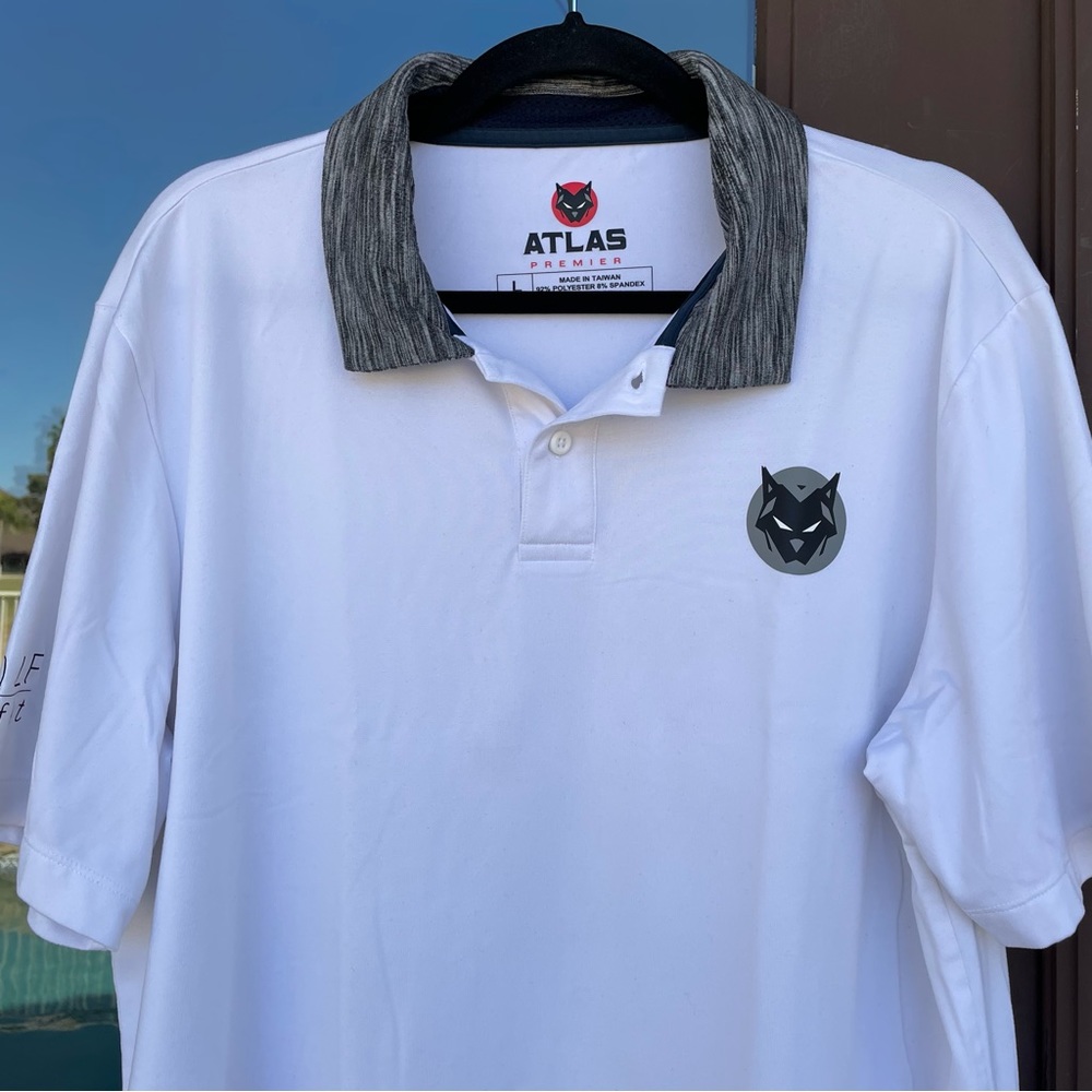 ATLAS Premier White w/ Grey Collar “GOLF prfkt” Polo L